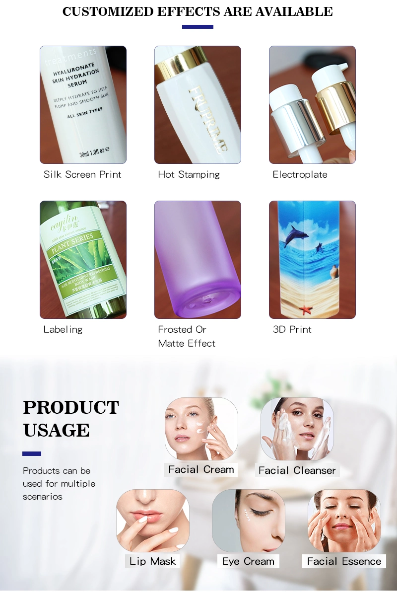 Luxury Skincare Packaging Plastic 30ml 50ml 80ml 100ml Acrylic Cosmetic Lotion Bottles and Cream Jars