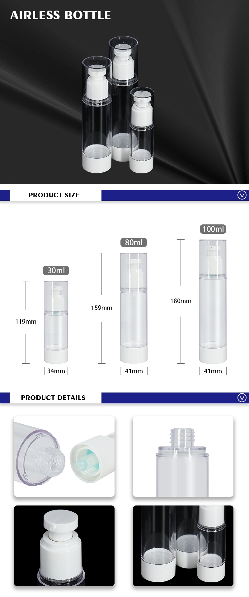 Wholesale Bulk Plastic Airless Bottles Cosmetic Transparent Cream Bottle