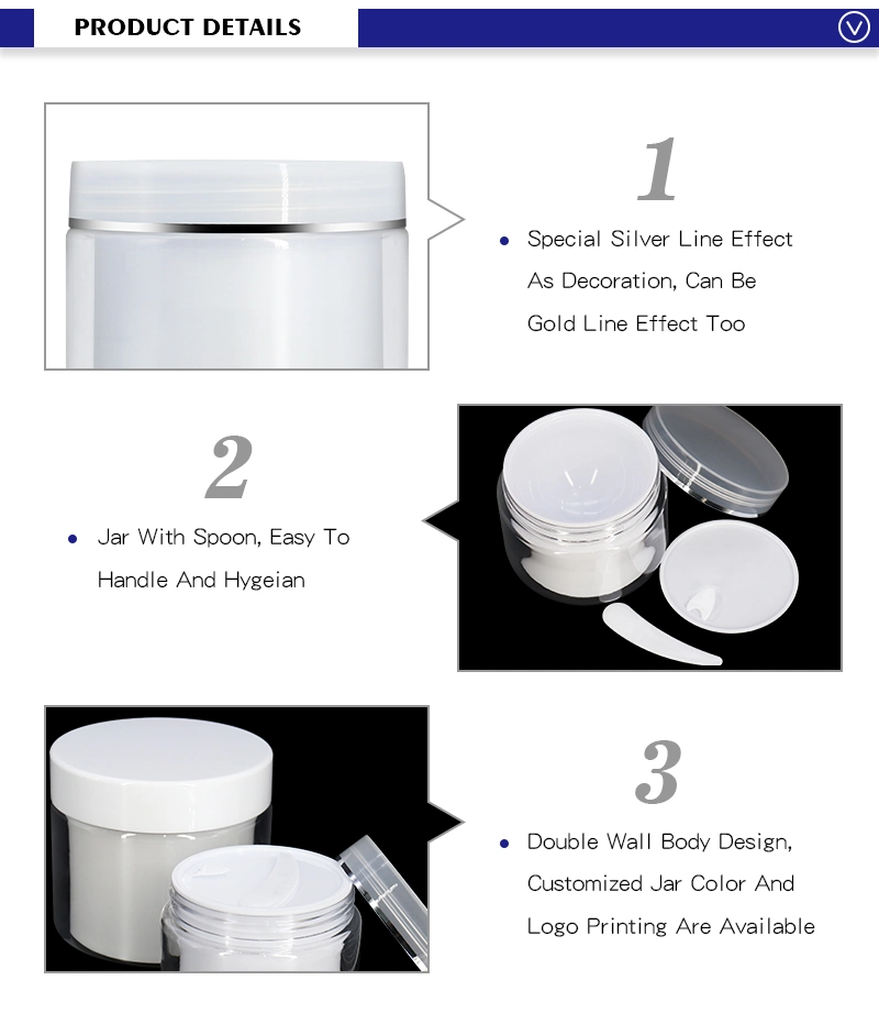Custom Double Wall Pet Plastic Jars for Cosmetics Face Cream Mask