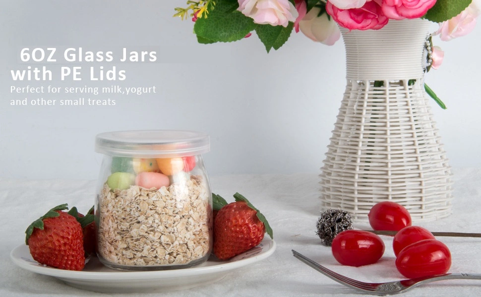 6 Oz Clear Yogurt Jars with PE Lids, Glass Pudding Jars Yogurt Jars