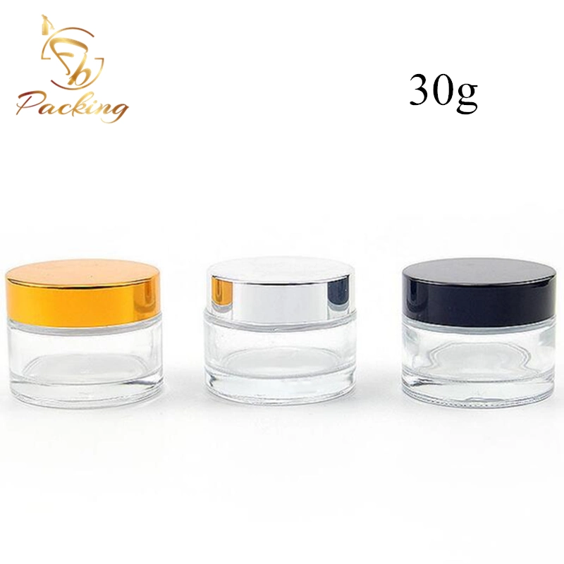 Clear Glass Container 30g 50g Face Cream Jar with Gold Silver Black Caps for Glass Jar