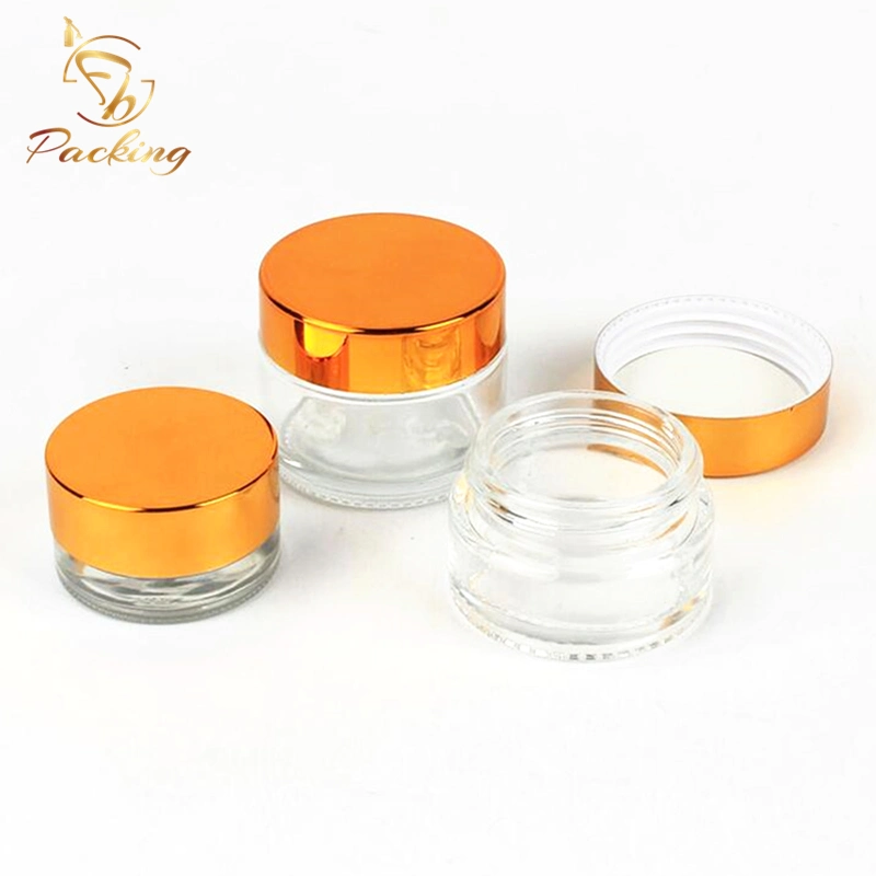 Clear Glass Container 30g 50g Face Cream Jar with Gold Silver Black Caps for Glass Jar