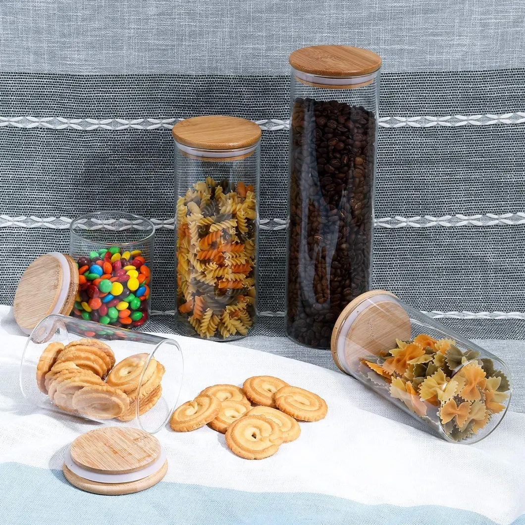 High Borosilicate Glass Cookies Jars with Bamboo Lid Set Glass Food Storage Jars