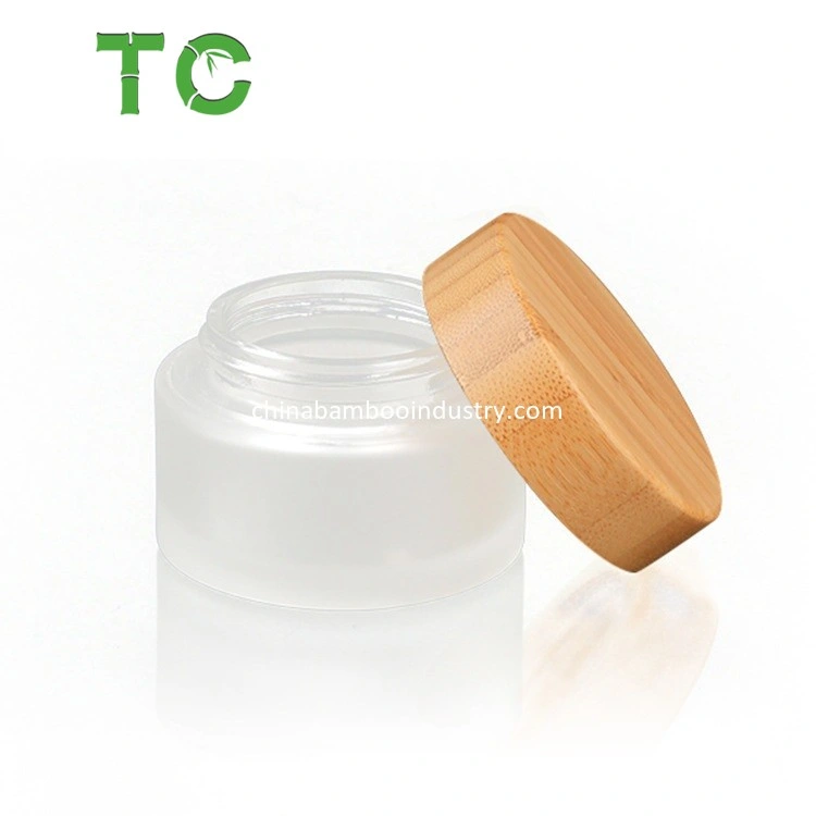 Wholesale Environmental Bamboo Lid Frosted Glass Bottle Cream Jars Cosmetic Container