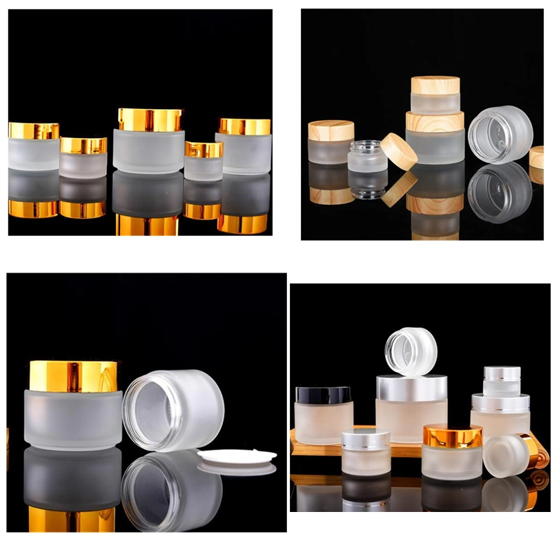 Cosmetic Jars Wholesale 50g Frosted Glass Cream Jar with Aluminum Silver and Gold Cap for Face Cream