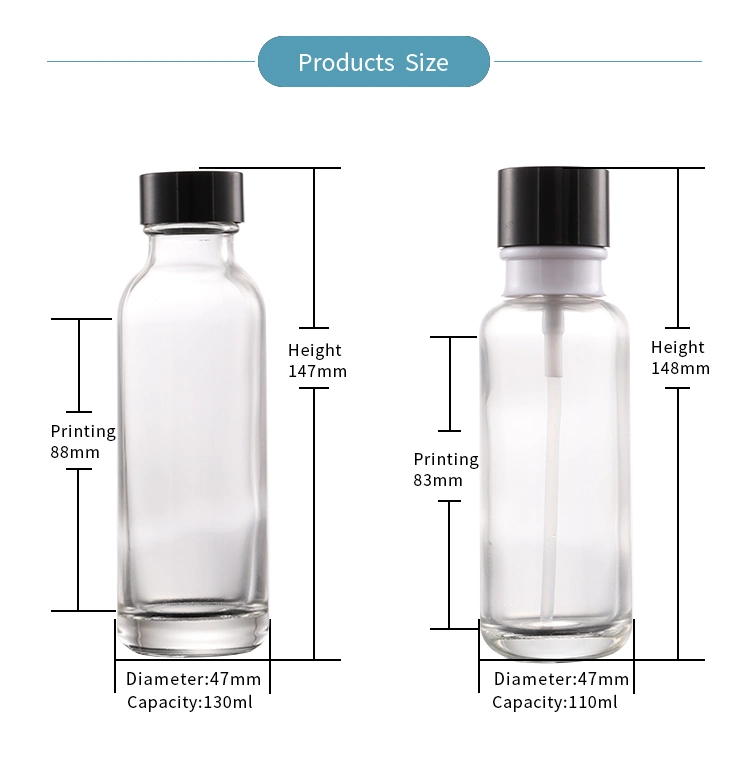 Refillable Airless Glass Lotion Bottle Cosmetic Containers Packing 50ml 110ml 130ml Clear Glass Cosmetic Bottles