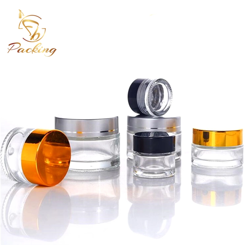 Clear Glass Container 30g 50g Face Cream Jar with Gold Silver Black Caps for Glass Jar
