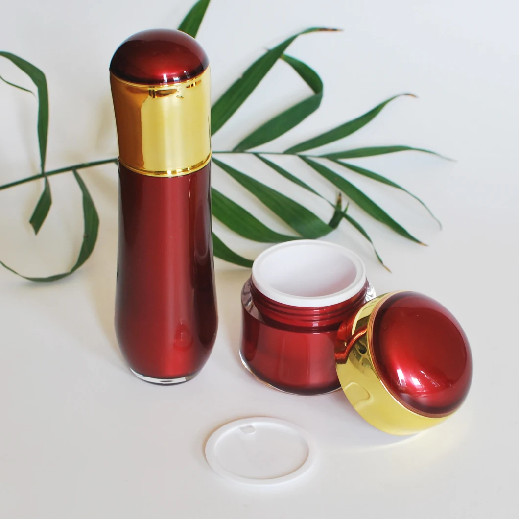 New Luxury Set Red/Gold Acrylic Cream Jar Plastic Jar for Cosmetics (PPC-NEW-107)