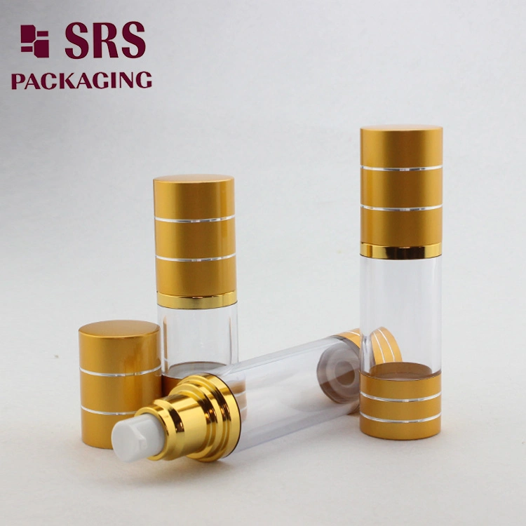 New Design Cosmetic Gold Airless Pump Bottle with Aluminum Cap