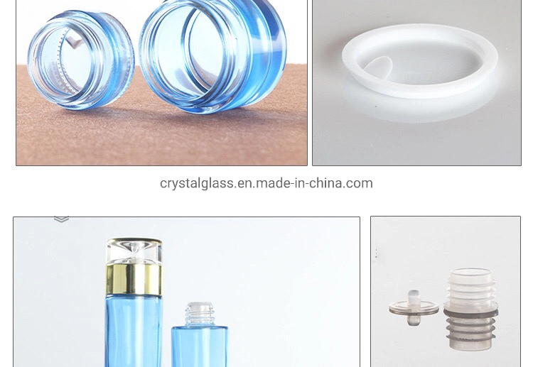 Blue Round Glass Pump Cosmetic Jars with Airless Pump