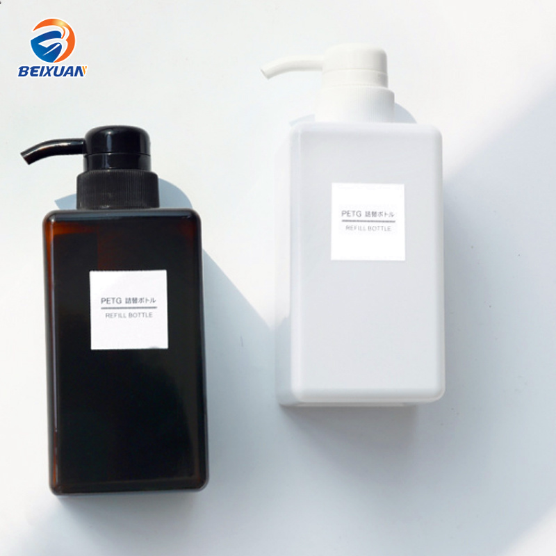 PETG 450ml Square Lotion Shampoo Plastic Bottles Cosmetic Bottles