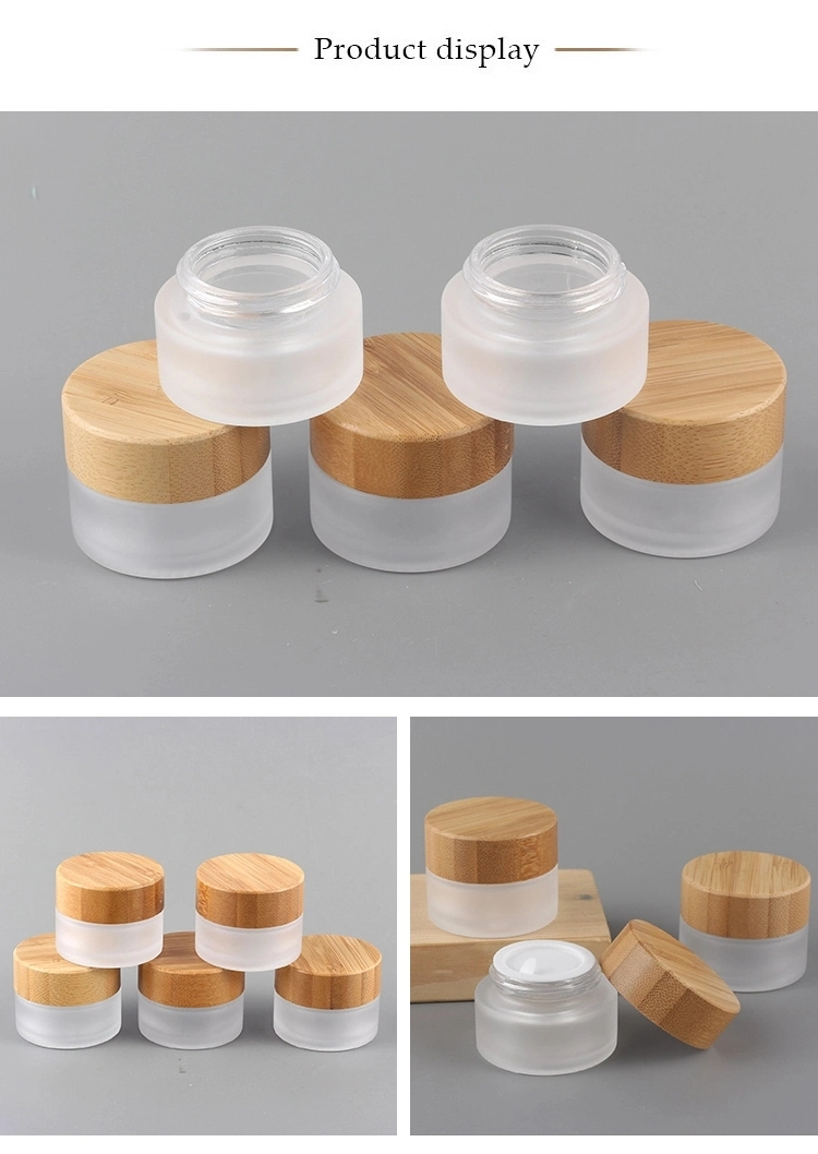 Fashionable Fancy Frosted 20g Glass Jars for Body Cream with Wooden Cap