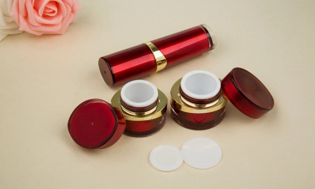 15g 20g Red Acrylic Cream Jar and 30ml Lotion Bottle Set for Cosmetic Packaging
