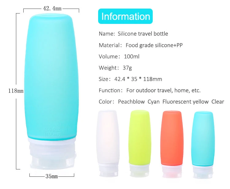 3oz 100ml Reusable Shower Cosmetics Containers BPA Free Collapsible Silicone Refill Bottle Container