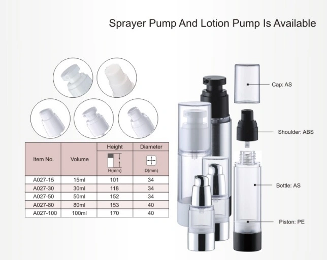 Plastic 15ml 30ml 50ml Airless Pump Bottle for Liquid Foundation