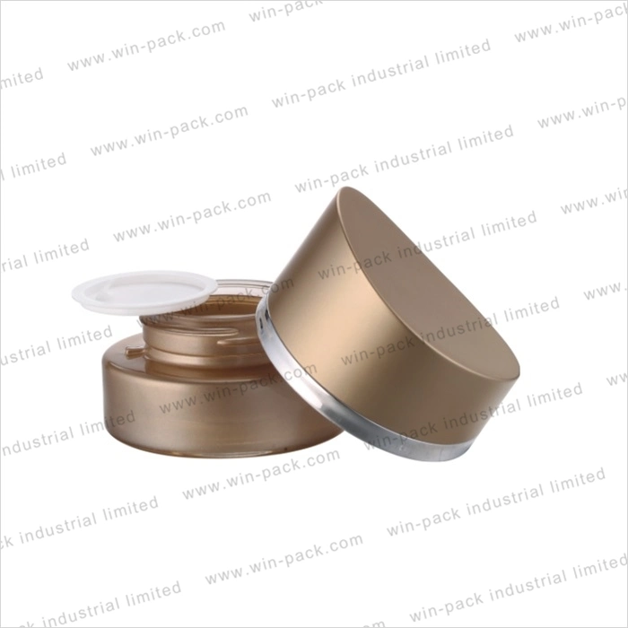 Luxury Cosmetic Cream Glass Jar 30g 50g Cream Jar Wholesale with Shiny Metal Aluminum Collar
