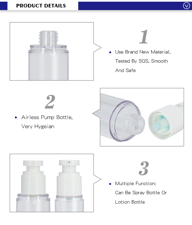 30ml 80ml 100ml Airless Bottle Clear Lotion Bottles with Airless Pump