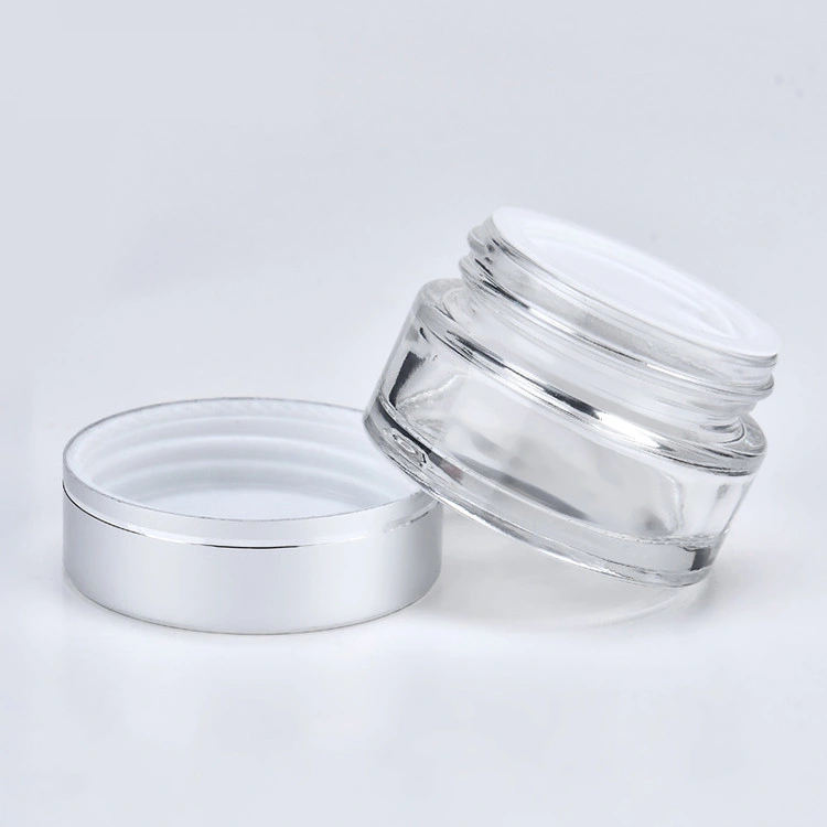 Silver Aluminum Lid Empty Packaging 15g Glass Luxury Cosmetics Beauty Face Cream Jars