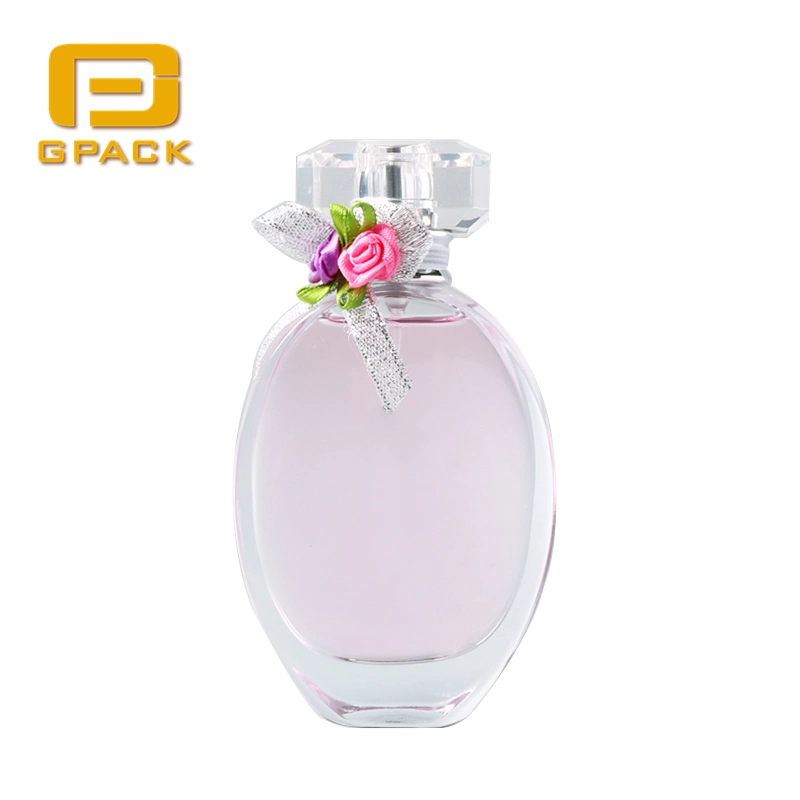 Lady Perfume Bottle with Surlyn Cap Flower Decoration Egyptian Perfume Bottles Clear Glass Bottles with Lid Airless Pump Glass Bottle Packaging Factory