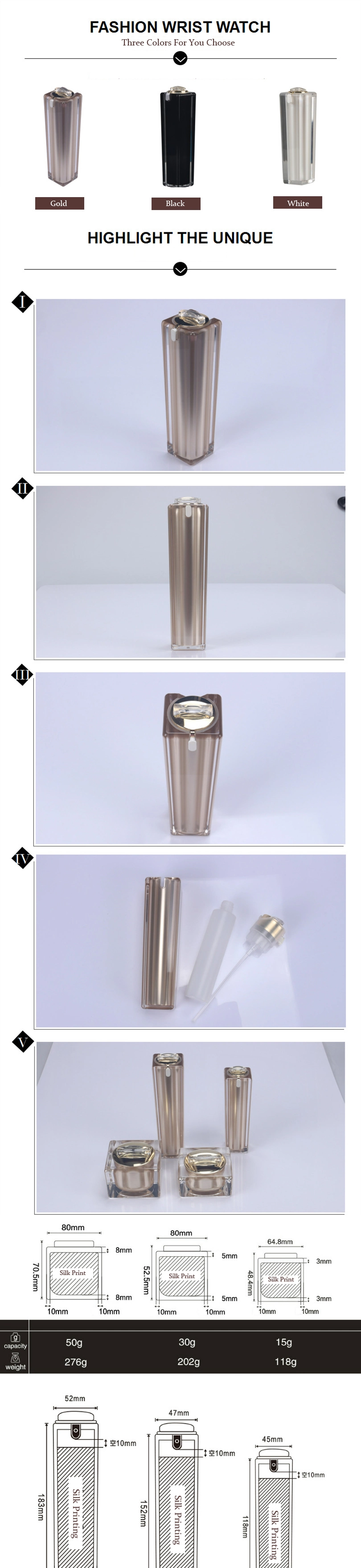 Acrylic Cosmetic Cream Jar Luxury Airless Lotion Pump Bottle