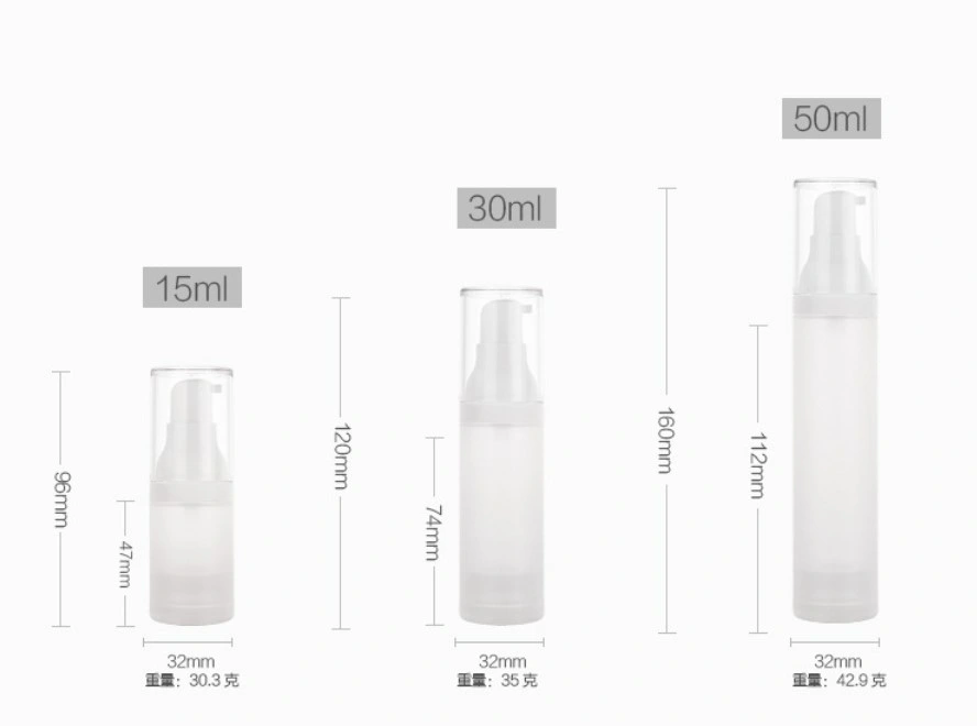 15ml 20ml 30ml 50ml Airless Pump Plastic Bottle Spray Emulsion Vacuum Bottle Frosted Lotion Bottle White Cosmetic Packaging Pump Bottle