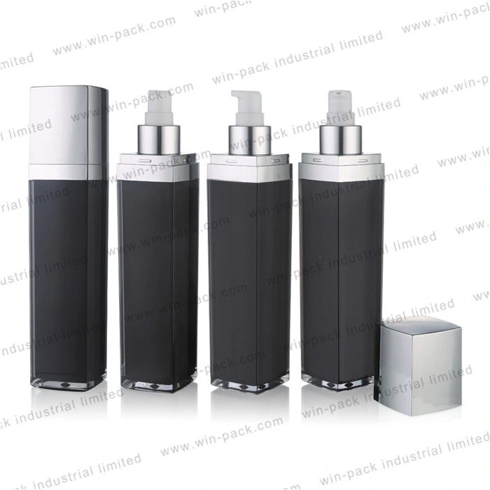 15ml 30ml 50ml Matte Black Square Airless Pump Bottle with Plastic Cap Wholesale