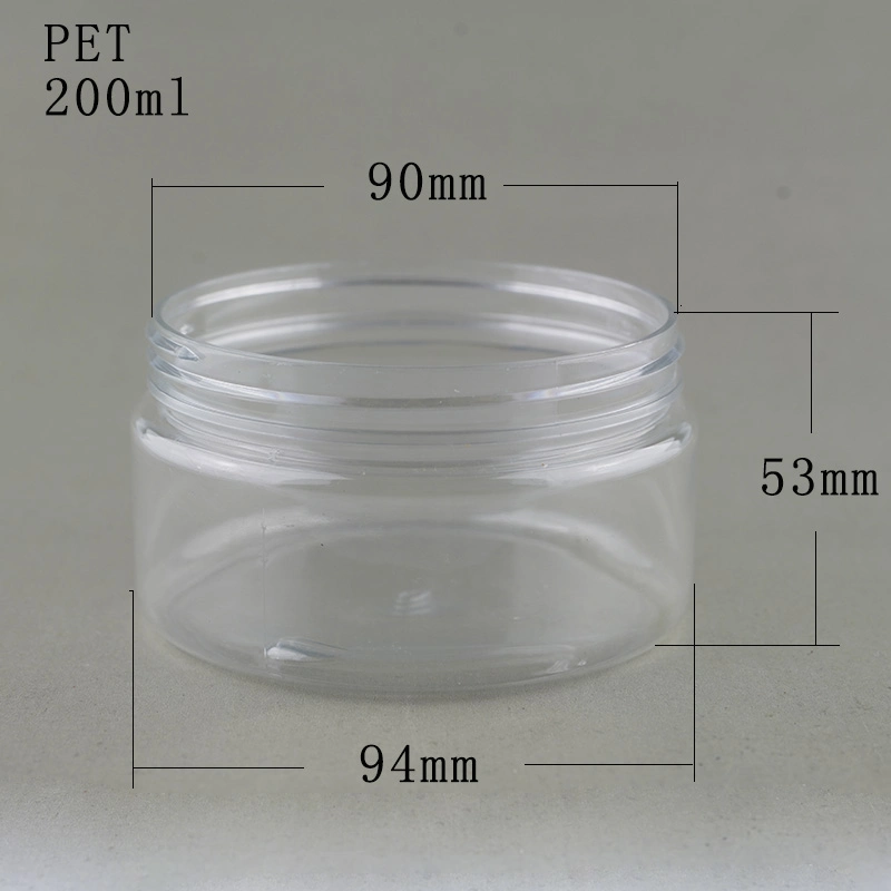 200g Transparent Pet Plastic Cream Jar with Aluminium Cap for Cream