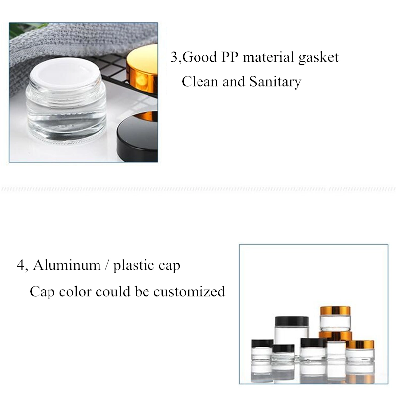 Clear Glass Container 30g 50g Face Cream Jar with Gold Silver Black Caps for Glass Jar