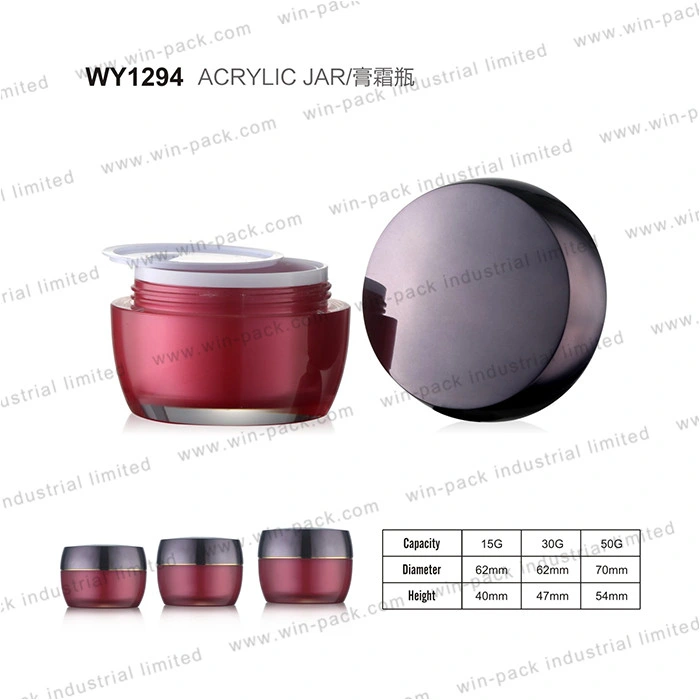 Luxury Fancy Red Round Cosmetic Empty Acrylic Cream Jar with Cosmetic Packaging