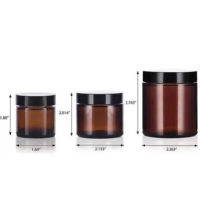 60ml 2oz Amber Glass Packaging Cosmetic Jars with Gold Silver White Lide