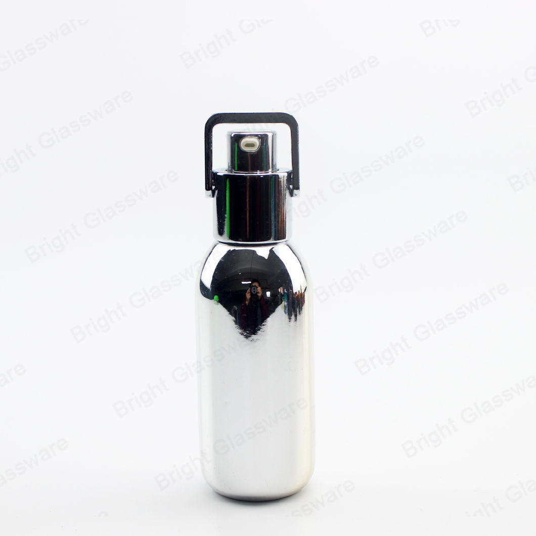 Cosmetic Packaging Silver Spray Pump Round Skincare Airless Pump Glass Bottle