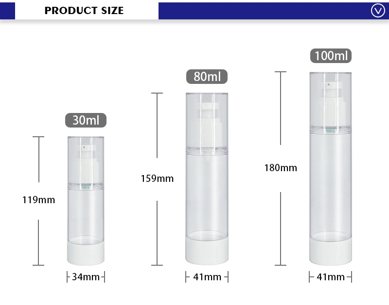 30ml 80ml 100ml Airless Bottle Clear Lotion Bottles with Airless Pump