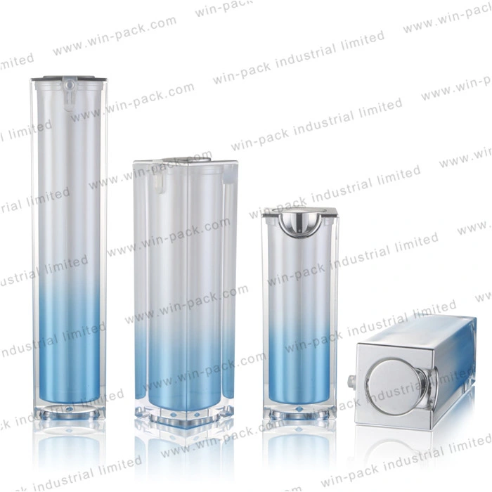 15ml 30ml 40ml 50ml 80ml 100ml Square Shape Gradient Blue Color Plastic Airless Pump Foundation Bottle