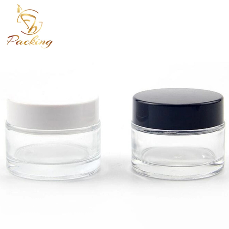 Clear Glass Container 30g 50g Face Cream Jar with Gold Silver Black Caps for Glass Jar