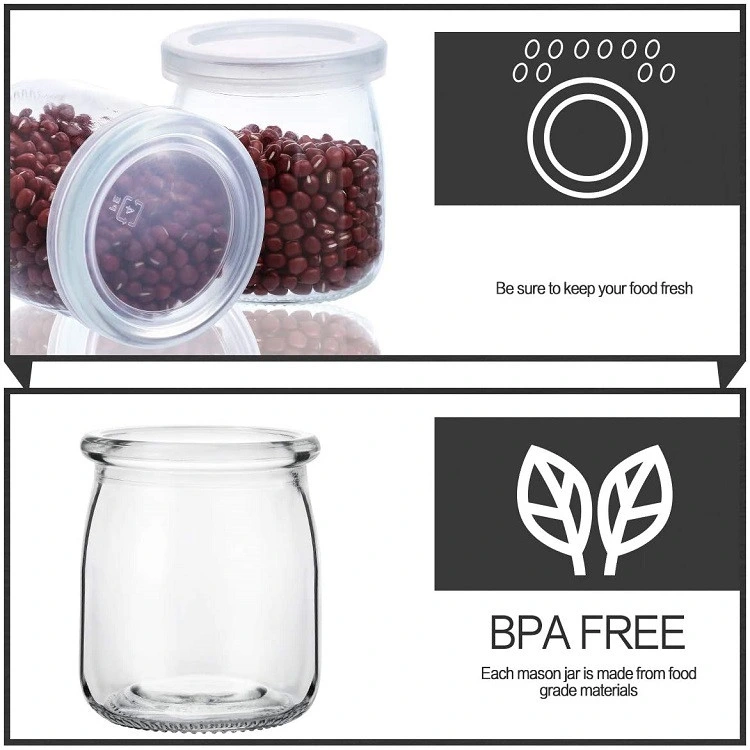 6 Oz Clear Yogurt Jars with PE Lids, Glass Pudding Jars Yogurt Jars