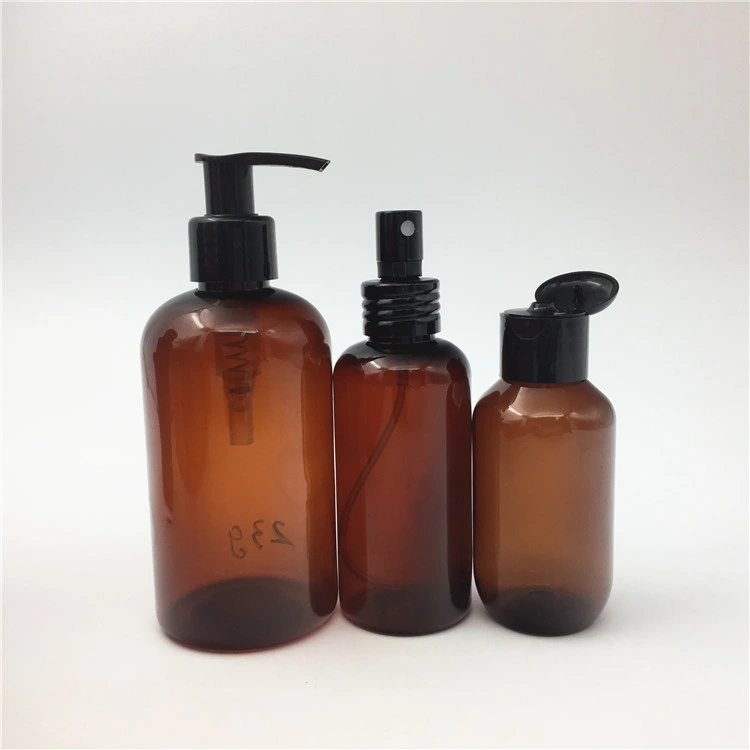 Amber Pet Lotion Bottles Empty Plastic Packaging Bottle with Lotion Pumps