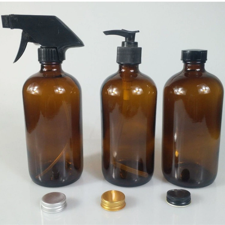 Amber Glass Bottle for Bathroom Soap with Pump Dispenser Fancy Airless Luxury Lotion Pump