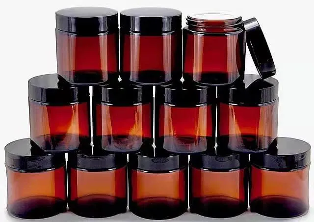 60ml 2oz Amber Container Glass Cosmetic Jars with Black Plastic Lids