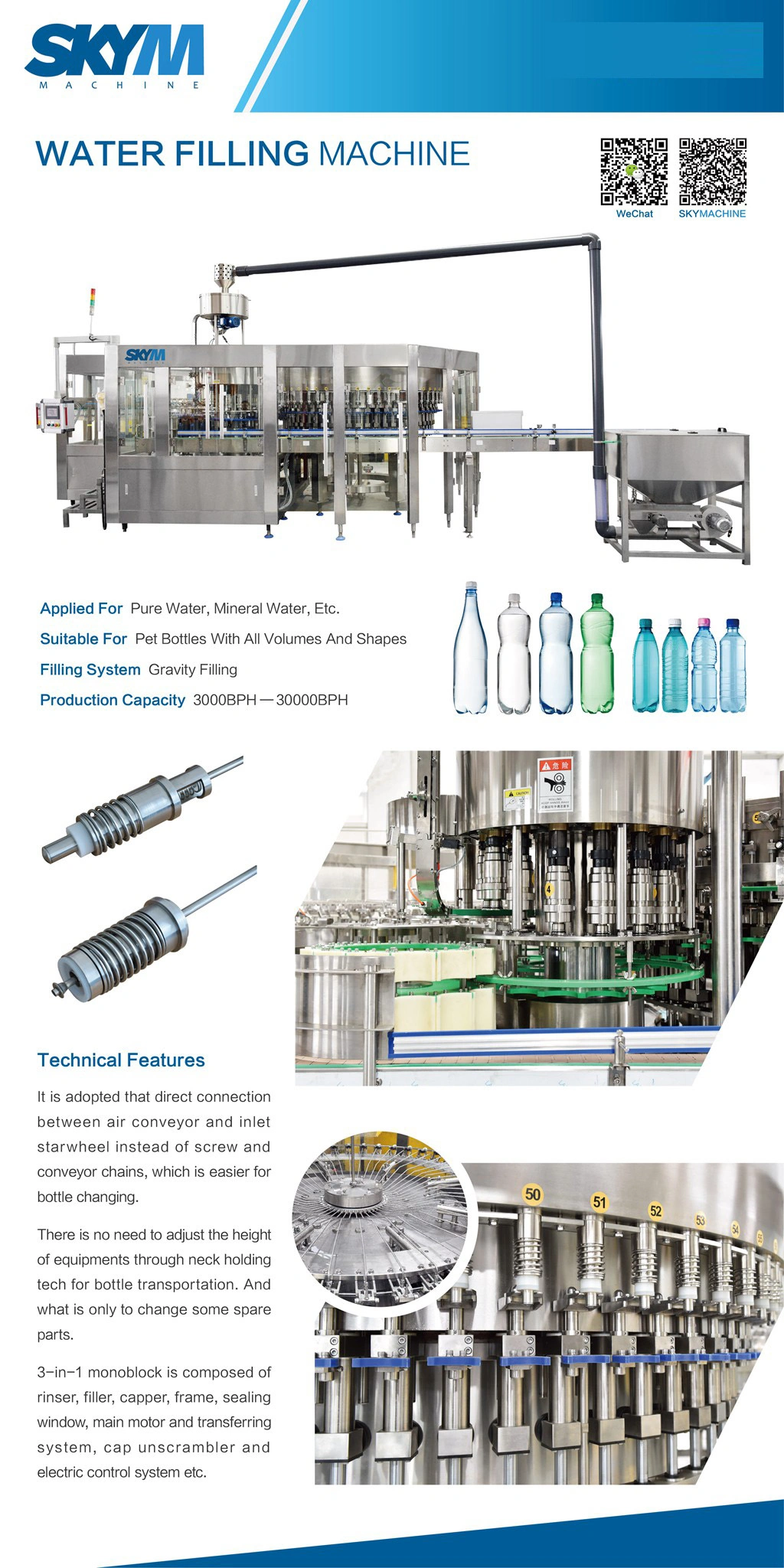 3 in 1 Machine Purified Drinking Water & Mineral Water Washing Filling Capping Parts Machine
