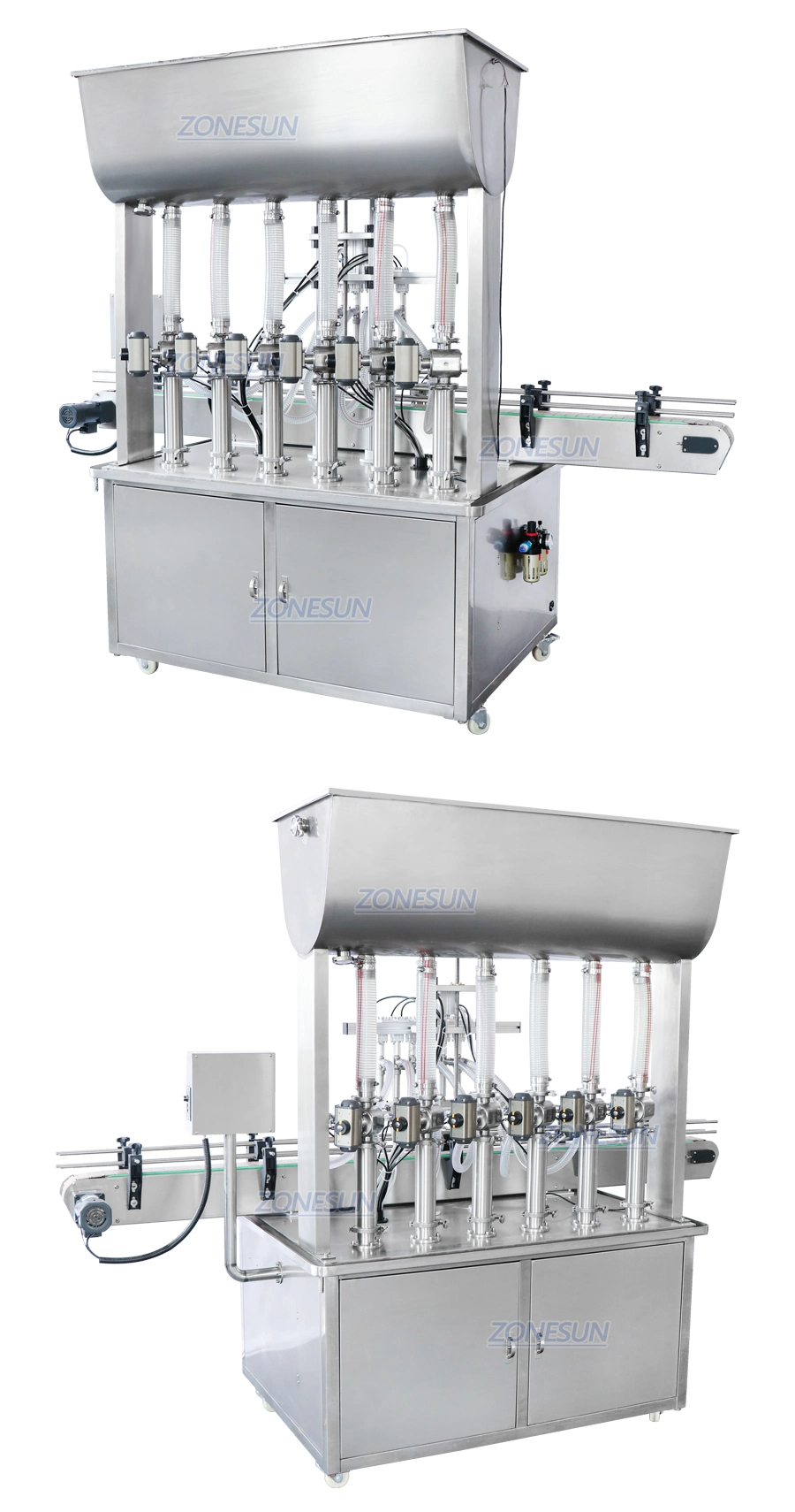Zonesun Zs-Yt6t-6p Fully Automatic Pneumatic Ketchup Juice Oil Cream Lotion Liquid Paste Filling Machine with Conveyor