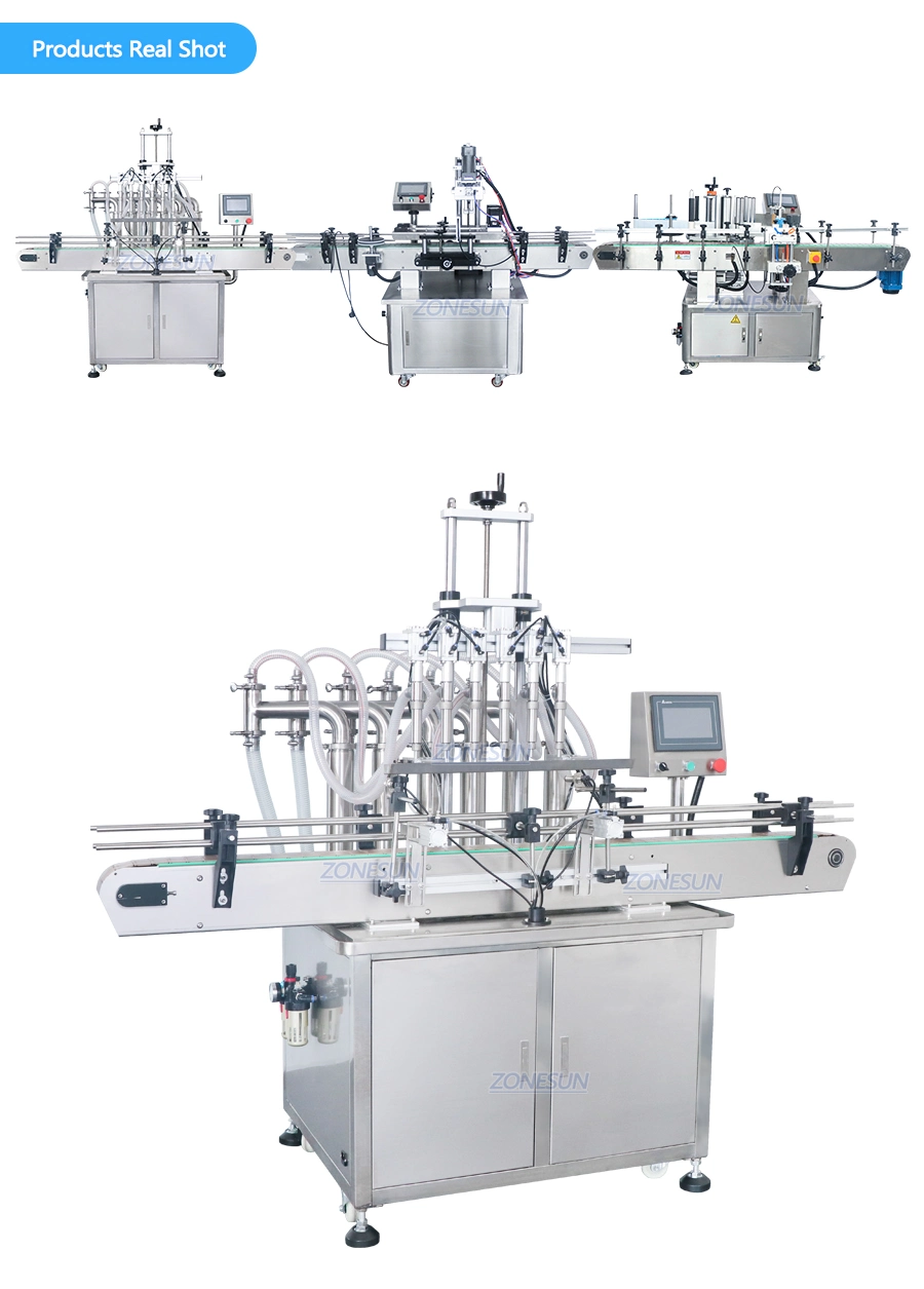 Zonesun Juice Disinfectant Oil Automatic Plastic Glass Jar Bottle Liquid Filling Machinery Capping and Labeling Machine