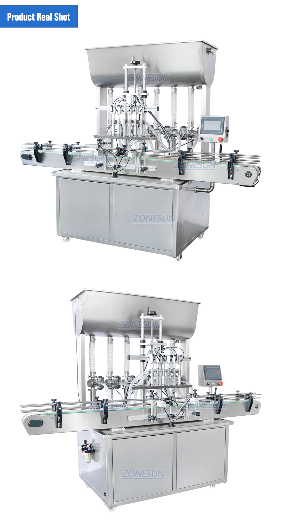 Zonesun Zs-Yt6t-6p Fully Automatic Pneumatic Ketchup Juice Oil Cream Lotion Liquid Paste Filling Machine with Conveyor