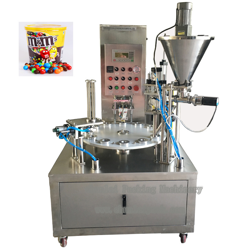 Automatic Rotating Snack Candy Chocolate Bean Cup Filling Sealing Machine