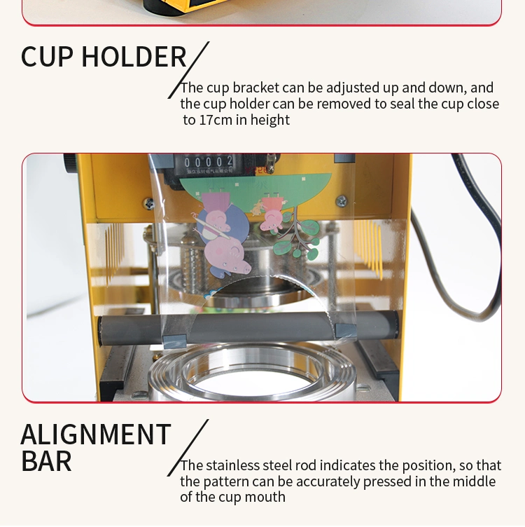 Yellow Hand Counting Cup Sealer with Counter Manual Counting Cup Sealing Machine
