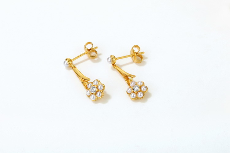 Fashion Design Gold Plated Stud Earring Sterling Silver Shell Pearl Dangle Earring