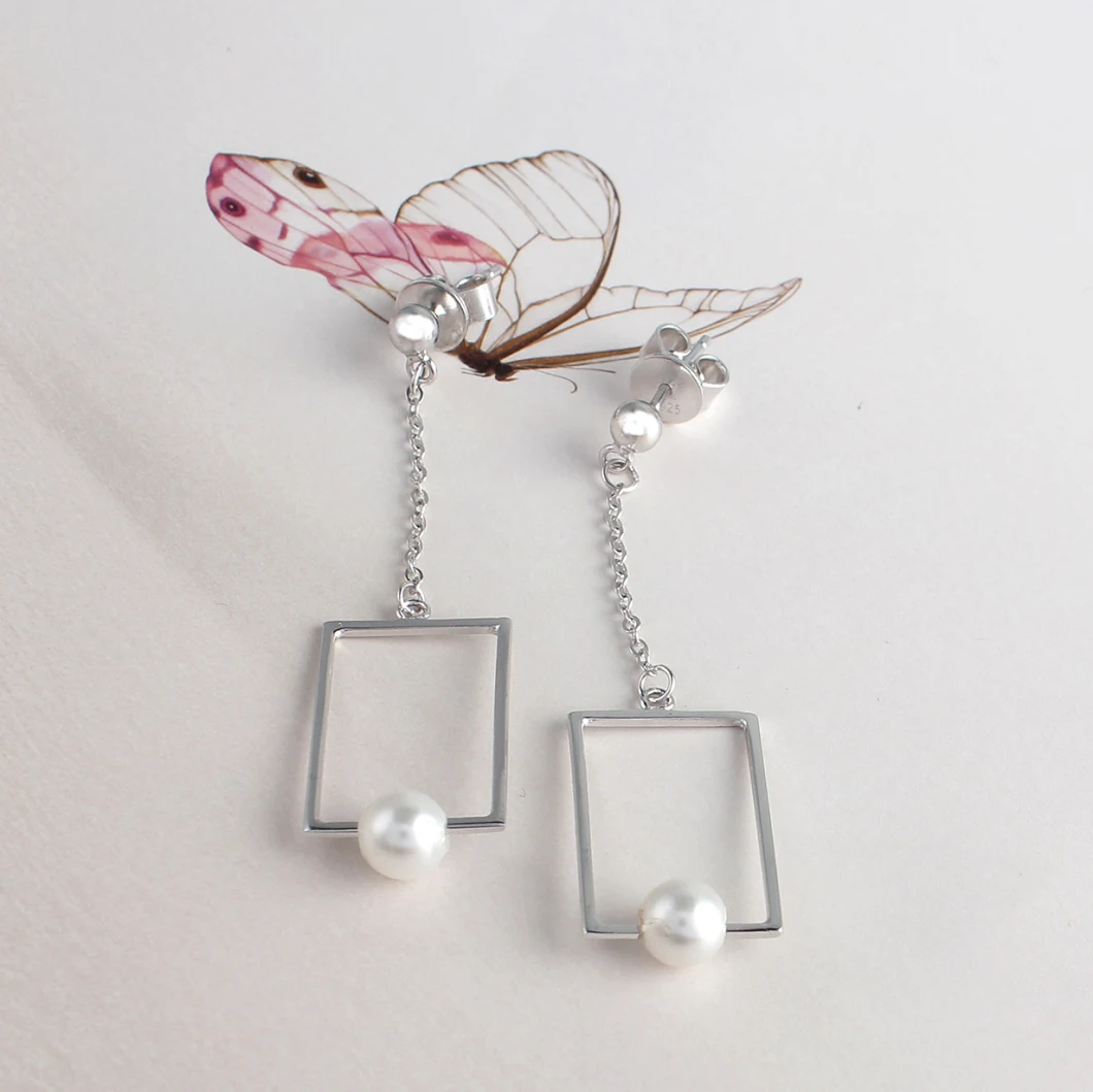 Fashion Jewelry Shell Pearl Jewellery 925 Sterling Silver Rectangle Earrings