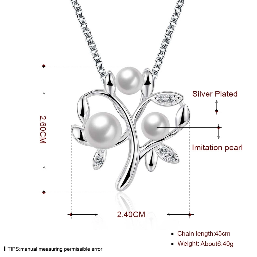 Pear Pendant Necklace Silver Plated Imitation Zicron Pearl Women Necklace