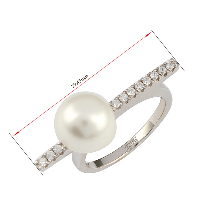 Simple 925 Sterling Silver Diamond Ring Shell Pearl Ladies Elegant Fashion Jewelry