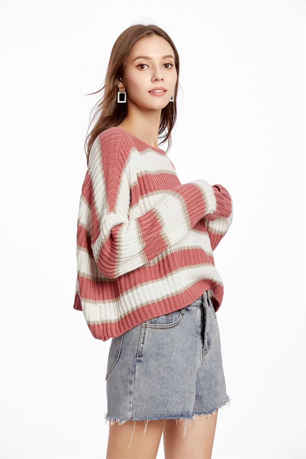 Round Neck Striped Sweater Loose Apparel Fashion Casual Pullover Knitwear