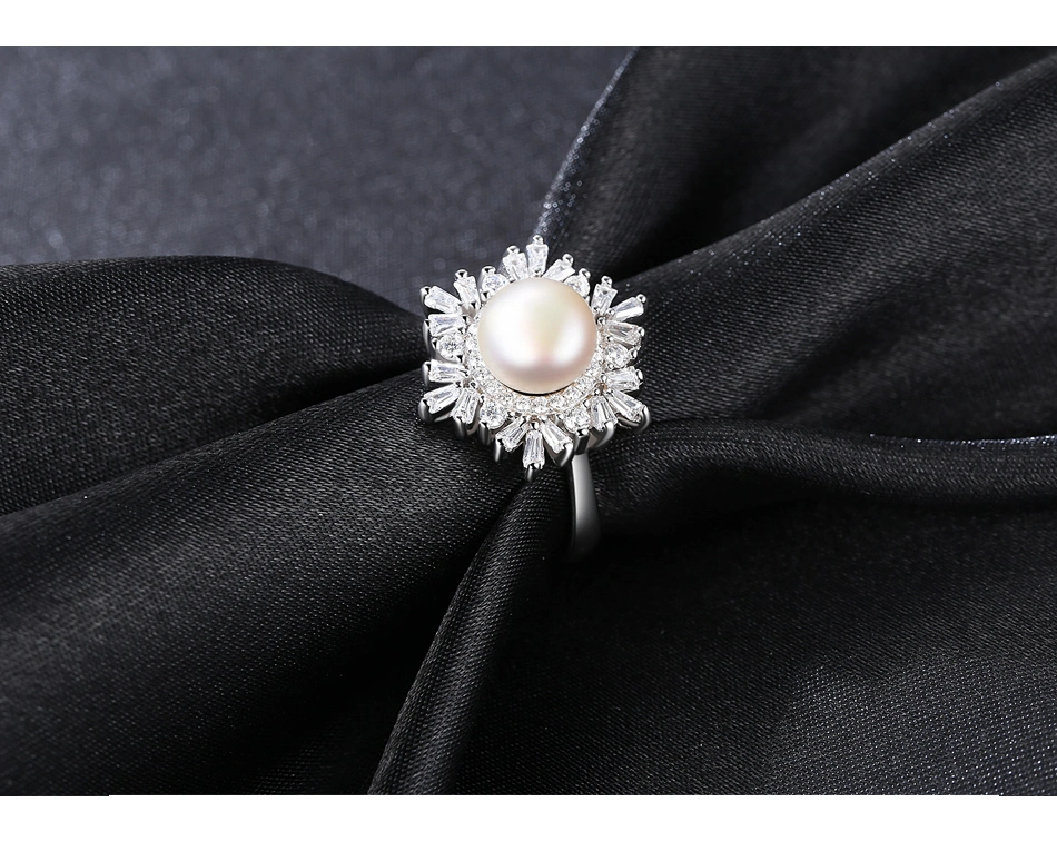 CZ Small Snowflake 925 Silver Freshwater Pearl Rings